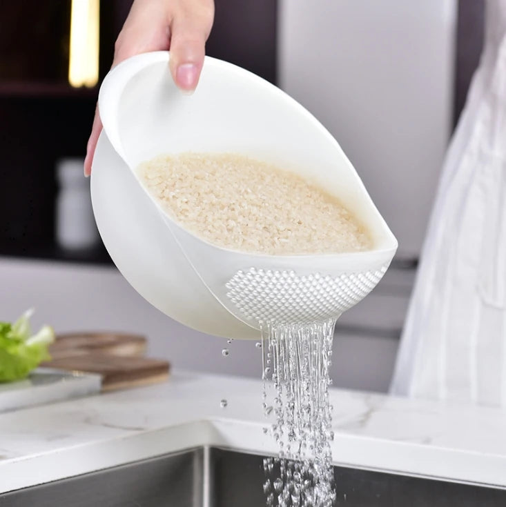 HelloWorld Household Kitchen Tools Multifunctional Rice Basket Vegetable Washing Basket with Handle Silicone Rice Drain Basket