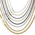 Top Icy Hip Hop Jewelry 3mm-5mm  Multicolor Stainless Steel Gold Plated Rope Chain Fashion Hip Hop Rope Necklace for Men