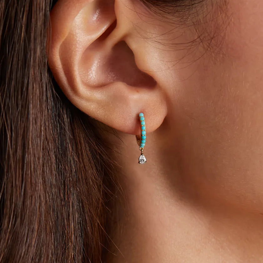 LOZRUNVE Solid Silver 925 Classic Waterdrop Dangling Turquoise Hoop Earring 14k 18k Gold Jewelry
