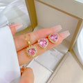 New Cute Style Heart Shape Full Diamond Zircon Pink Zircon Heart Necklace Women