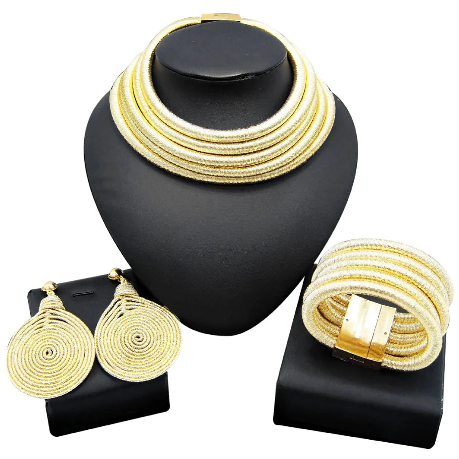 Fashion India Style Spiral Metal Earrings Hot  Kim K Collar Necklace Bracelet Jewelry Sets Statement African Jewelry Sets