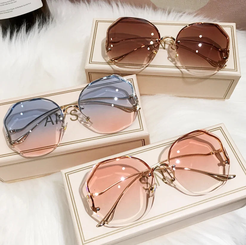 Female UV400 Brand Designer Gradient Trend Women Shades Vintage Luxury Rimless Color Gradient Sunglasses Lunettes-soleil