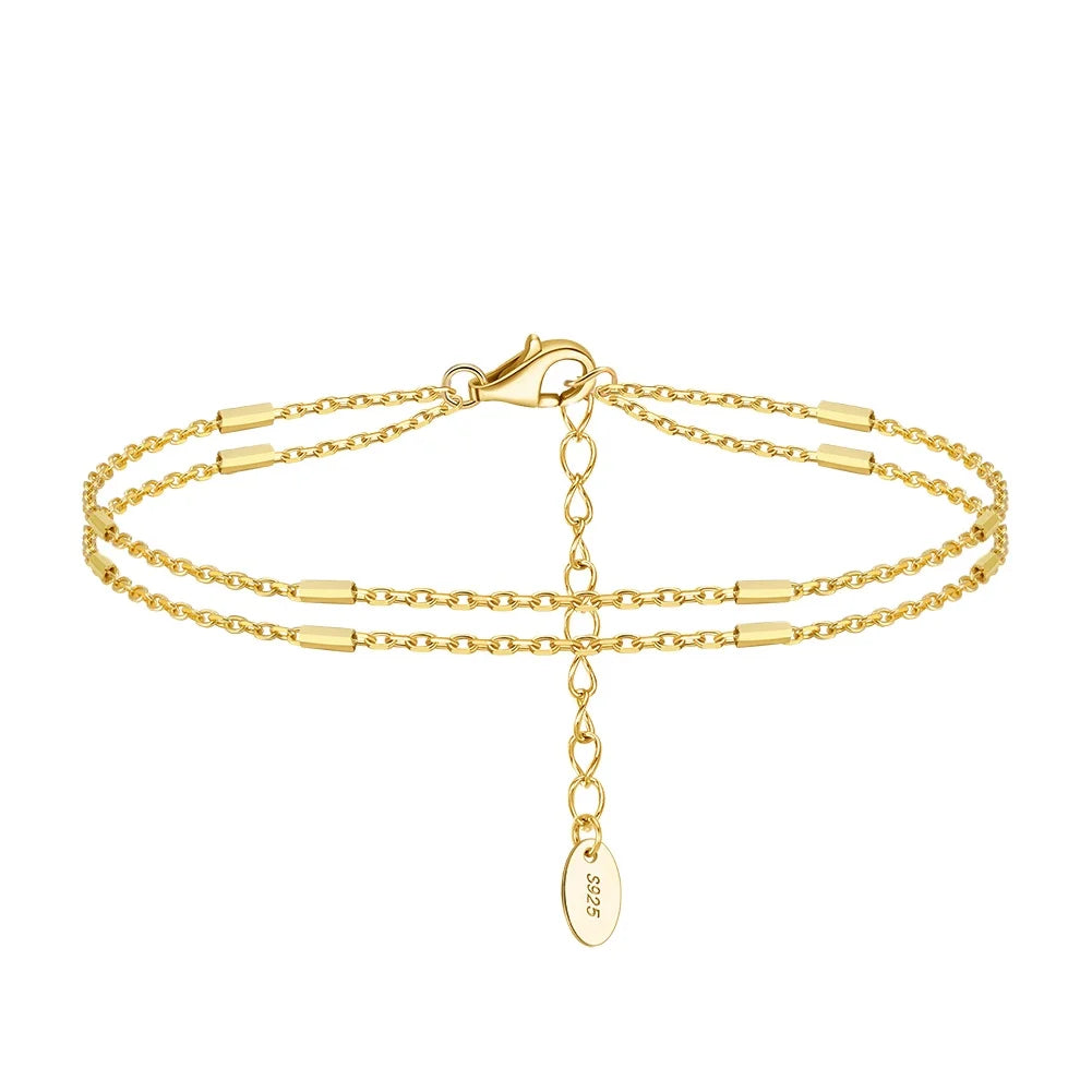 RINNTIN SB201 Sterling Silver Bracelet for Women 925 2 Layered Chain Hand Jewelry Adjustable Silver/Gold Jewelry Gift for Women