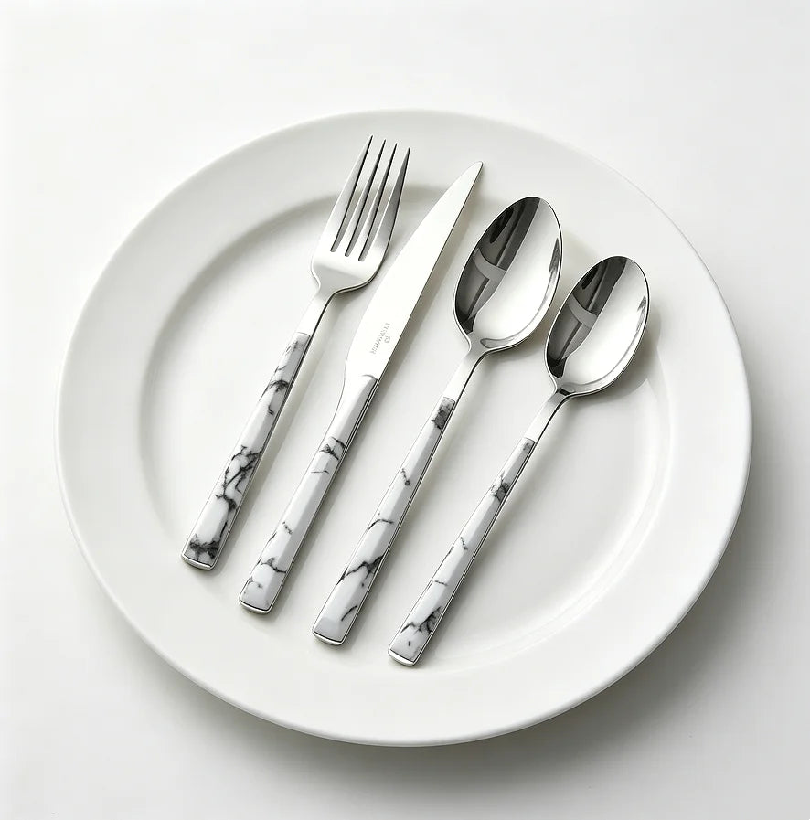 Wholesale 4pcs 430 Stainless Steel Flatware Set Luxury Marble Pattern Handle Mirror Polished Cutlery for Modern Home Retail
