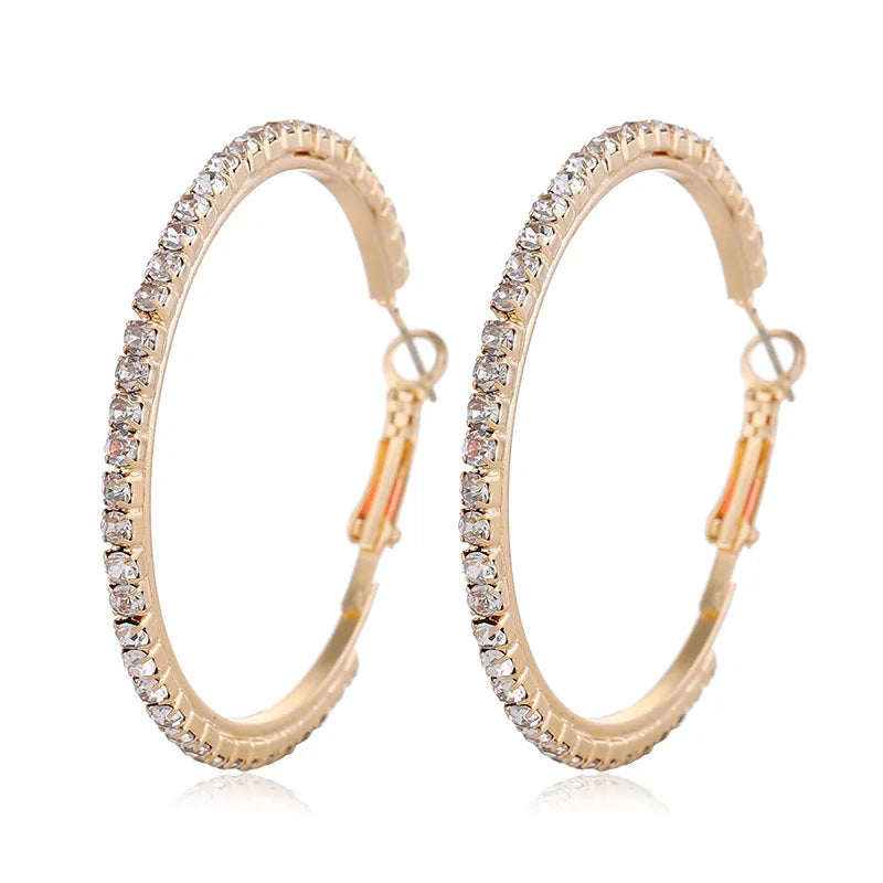 New Korean Style Hoop Earrings Exaggerated Temperament Large Circle Full Rhinestone Hoop Earrings for Women