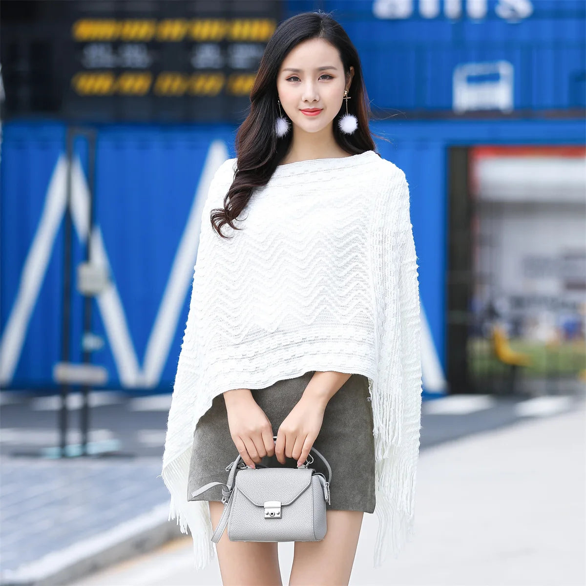 Autumn and Winter Shawl Casual Pullover Women's Sweater Coat Cotton Knitted Fashion Pullover Cape Drop Shoulder Shawl