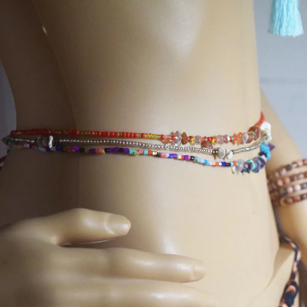 Handmade Glass Seed Beads Bikini Waist Belly Chain Plus Natural Stone Chips Jewelry Women