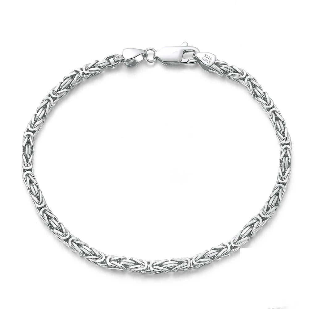RINNTIN SB122 2.5mm Fine Jewelry Bracelets Women Luxury Bangles 925 Sterling Silver Byzantine Chain Bracelet