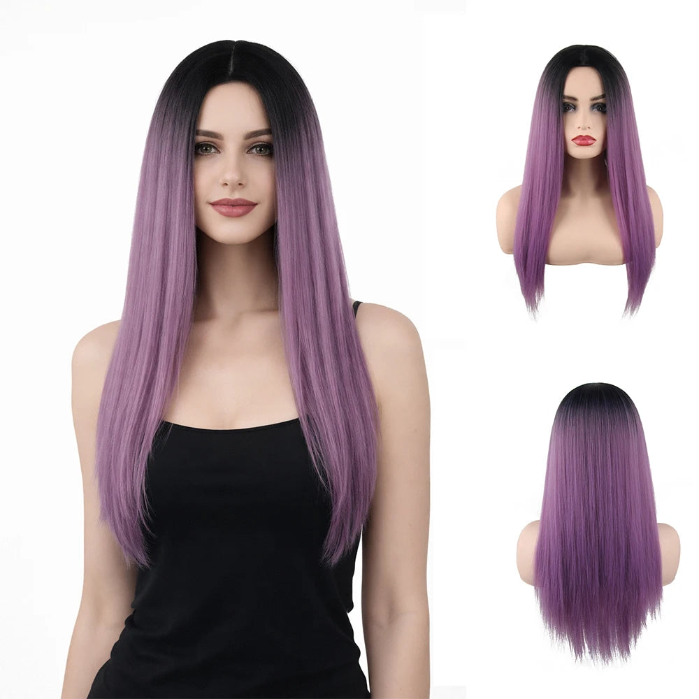 Ombre Color Silky Straight Synthetic Wigs High Temperature Fibre Teal for Black Women Wholesale Offer Daily Wear Party Cosplay