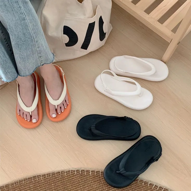 Women's Summer T-Strap Thong Sandals Flat V-Strap Beach Casual Flip Flops Disposable for Spring Season