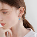 S925 Sterling Silver Zircon Cute Enamel Ladybug Heart Dangle Drop Earrings