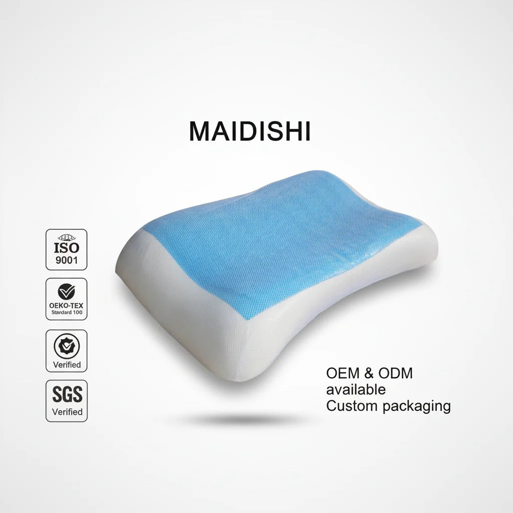 WJ-1104A Memory Orthopedic Sleep Blue Cool Comfort Gel Bedding Rectangle Hydro-Gel High Neck Pillow Hotel Camping Optimal Fabric