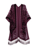 Classically Styled Burnout Velvet Kimono Autumn Bohemian Cover-Up Beachwear Traditional Scarves & Shawls