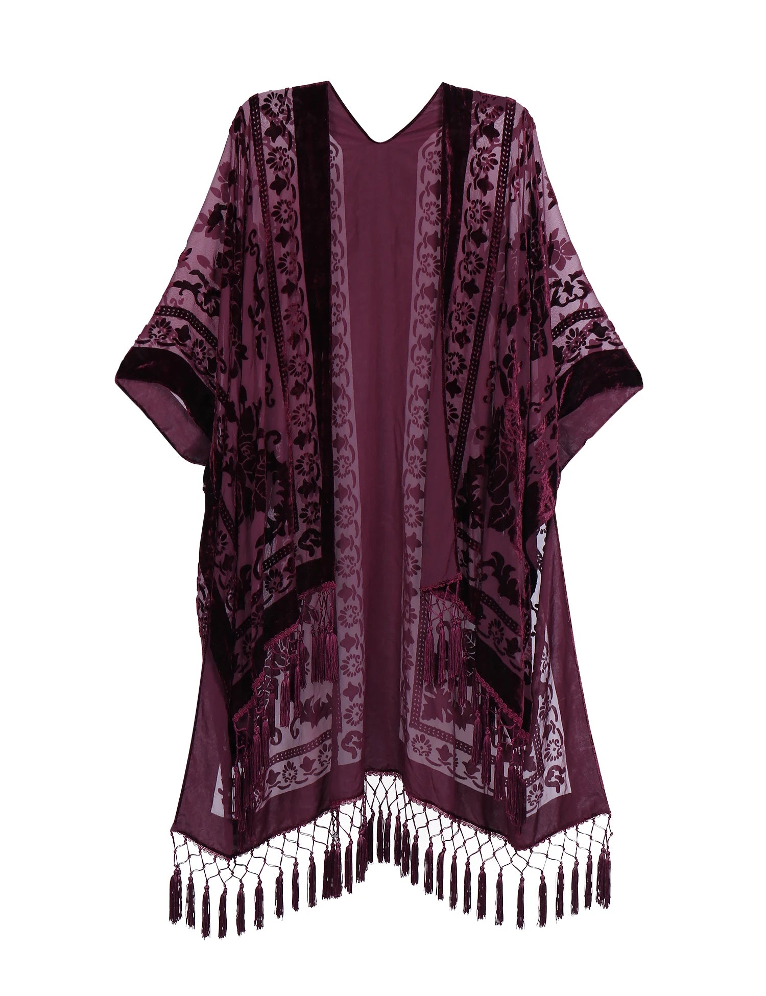 Classically Styled Burnout Velvet Kimono Autumn Bohemian Cover-Up Beachwear Traditional Scarves & Shawls
