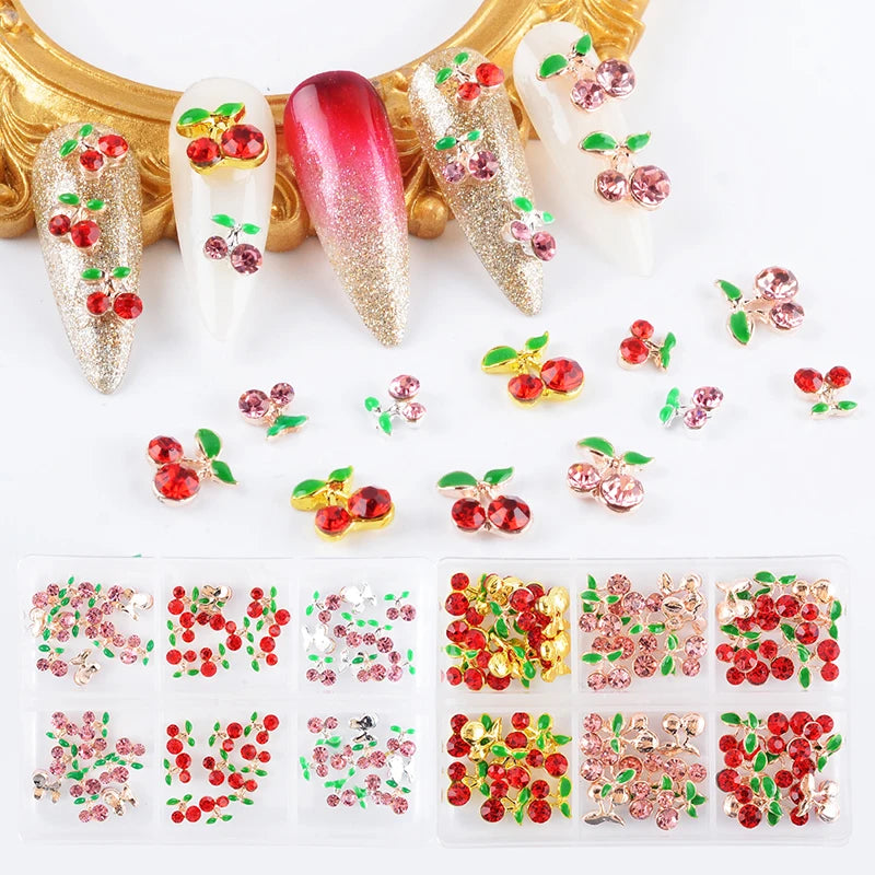 New Arrival Artificial Metal Diy Crystal Gold Cherry Nail Charms Pendant for Nails