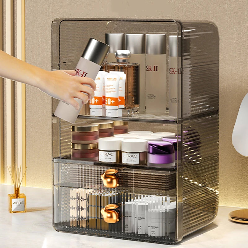 Sesame Transparent Plastic Drawer Cabinet for Cosmetic Storage Desktop Floor Type Cosmetic Storage Bin Department Grid Organizer