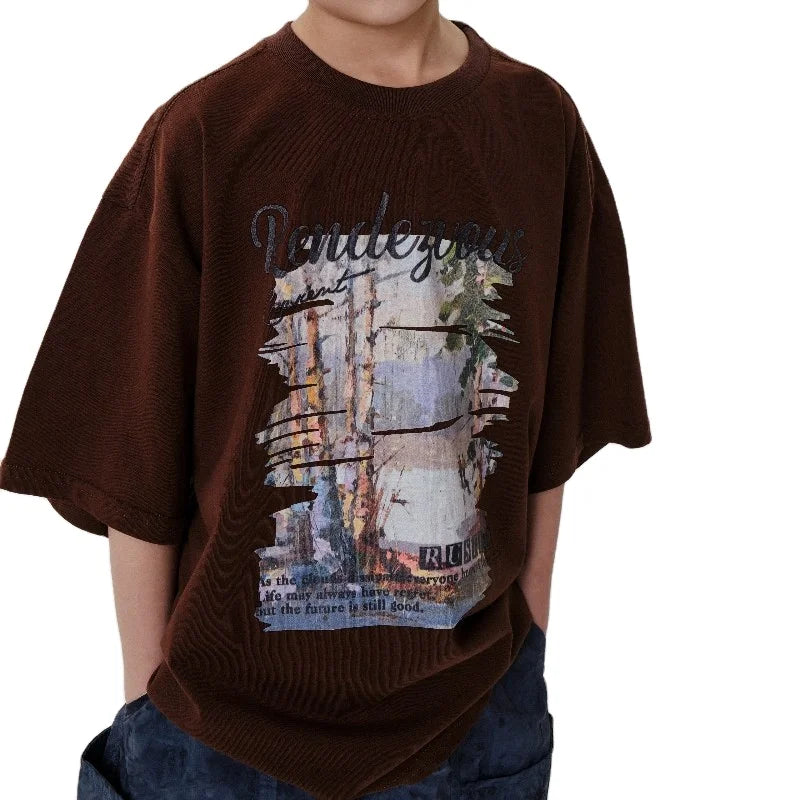 Wholesale Custom Thin Letter Print Boys Short Sleeve T-Shirt Kids Casual O-Neck Design Quick Dry Breathable Summer Clothing for