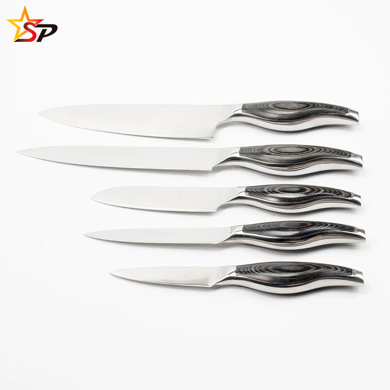 Damascus Kitchen Knife Set with Pakka Wood Handle Stainless Steel Knife Set Damascus Knives