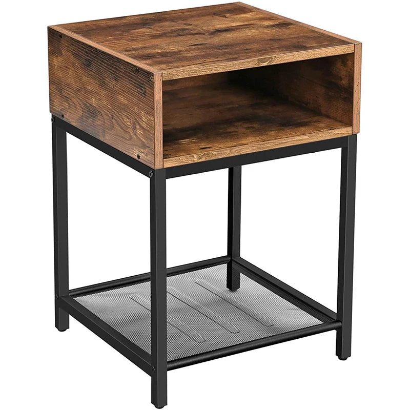 Phoenix Home Vintage Industrial Bedside Table Metal Wooden Bedroom Furniture for Home Use