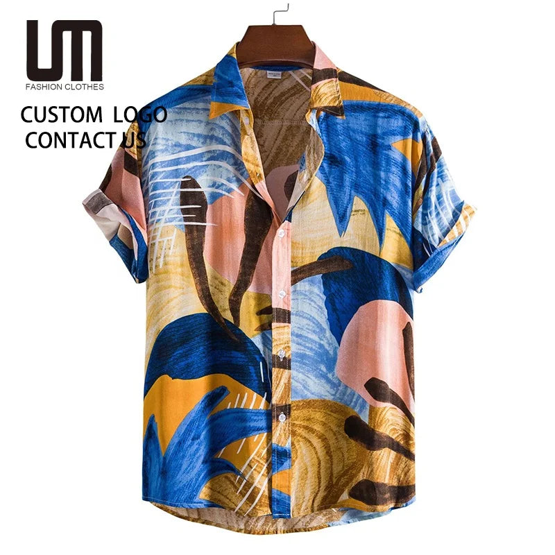 Liu Ming 2025 New Luxury Hawaiian Shirts for Men Fashion Cotton Beach Shirts Casual Short Sleeve Printed Blouses Plus Size Tops
