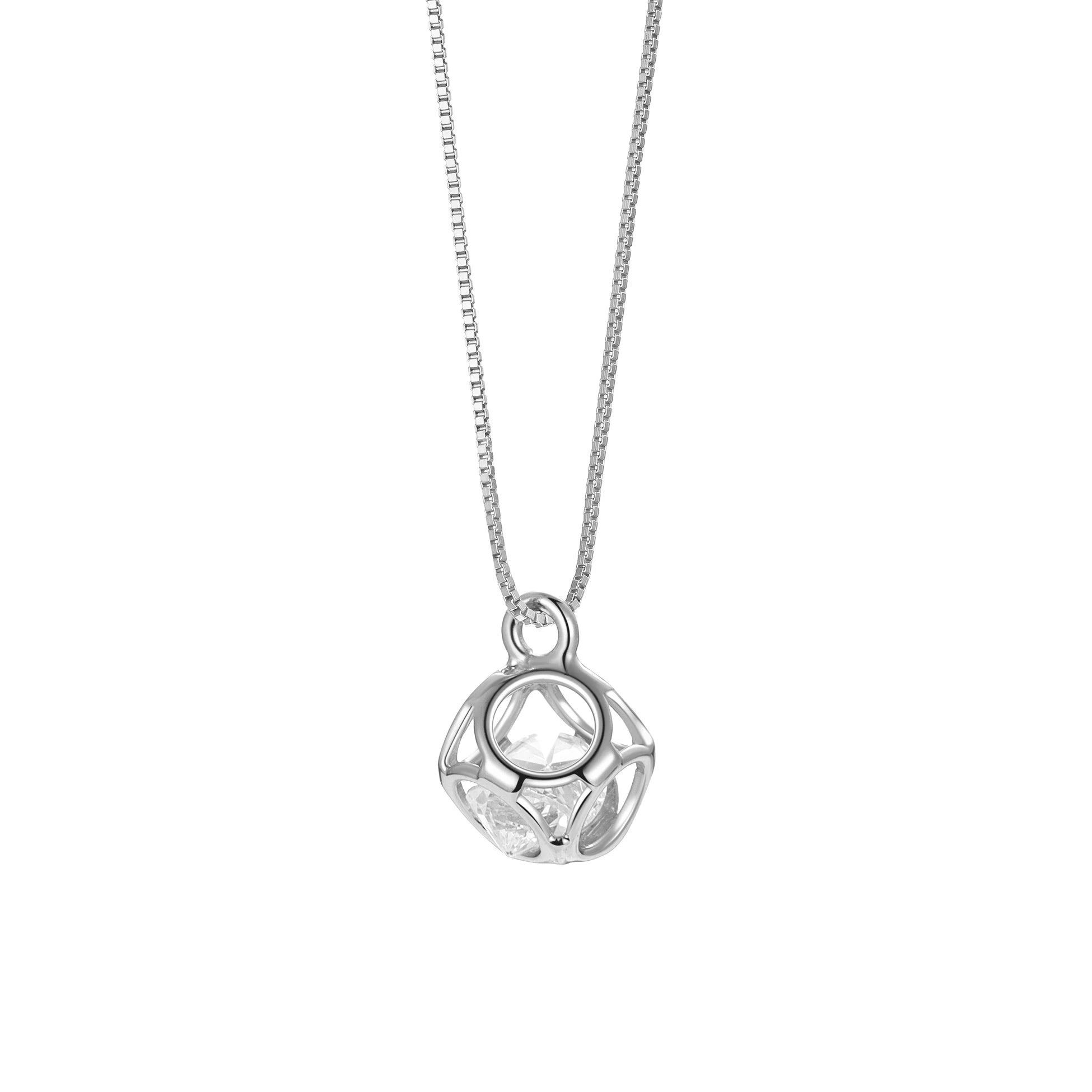 New Arrival 925 Sterling Silver Necklace Hollow Geometric Cube with Zirconia Necklace for Women