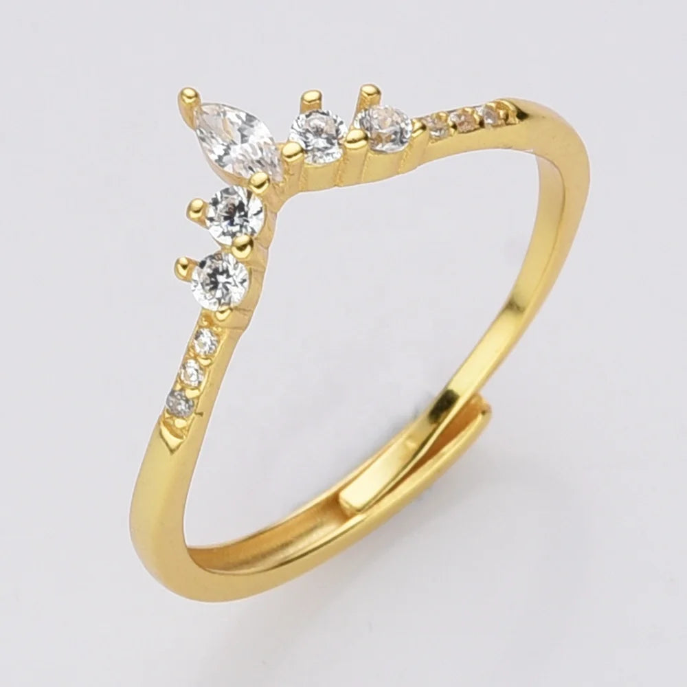 925 Sterling Silver 18k Gold Plated Jewelry Women Marquise CZ Diamond Engagement Adjustable Silver Ring