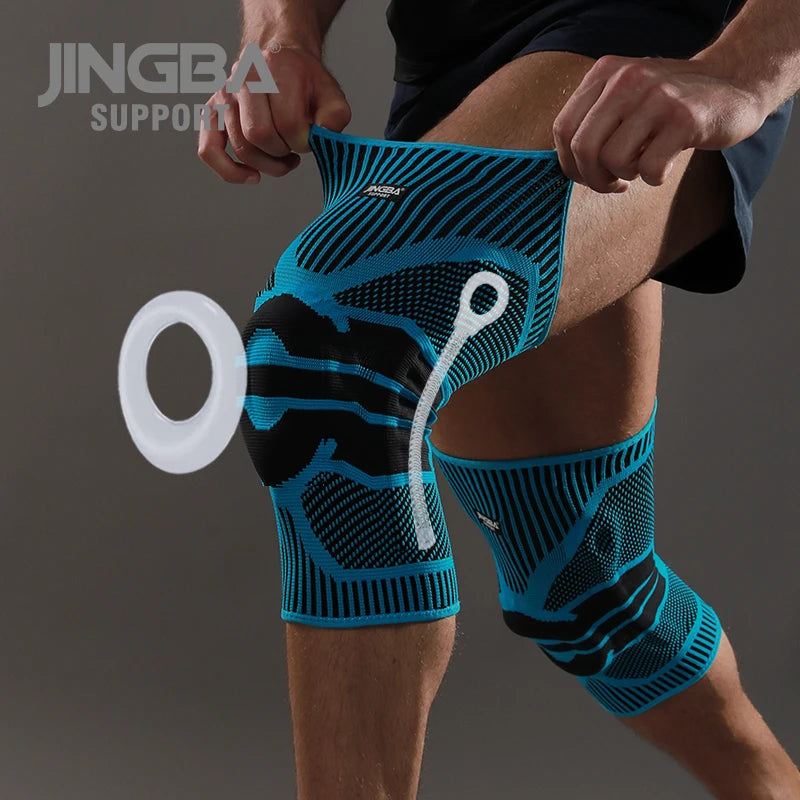 JINGBA Pro Knee Compression Sleeve Knee Braces with Side Stabilizers Patella Gel Pad for Gym Volleyball Basketball Knee Pain