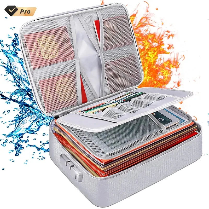 Large-Capacity Multi-Layer Fireproof and Waterproof File Bag with Lock Non-Itchy Silicone Glass Fiber Filing Storage Product