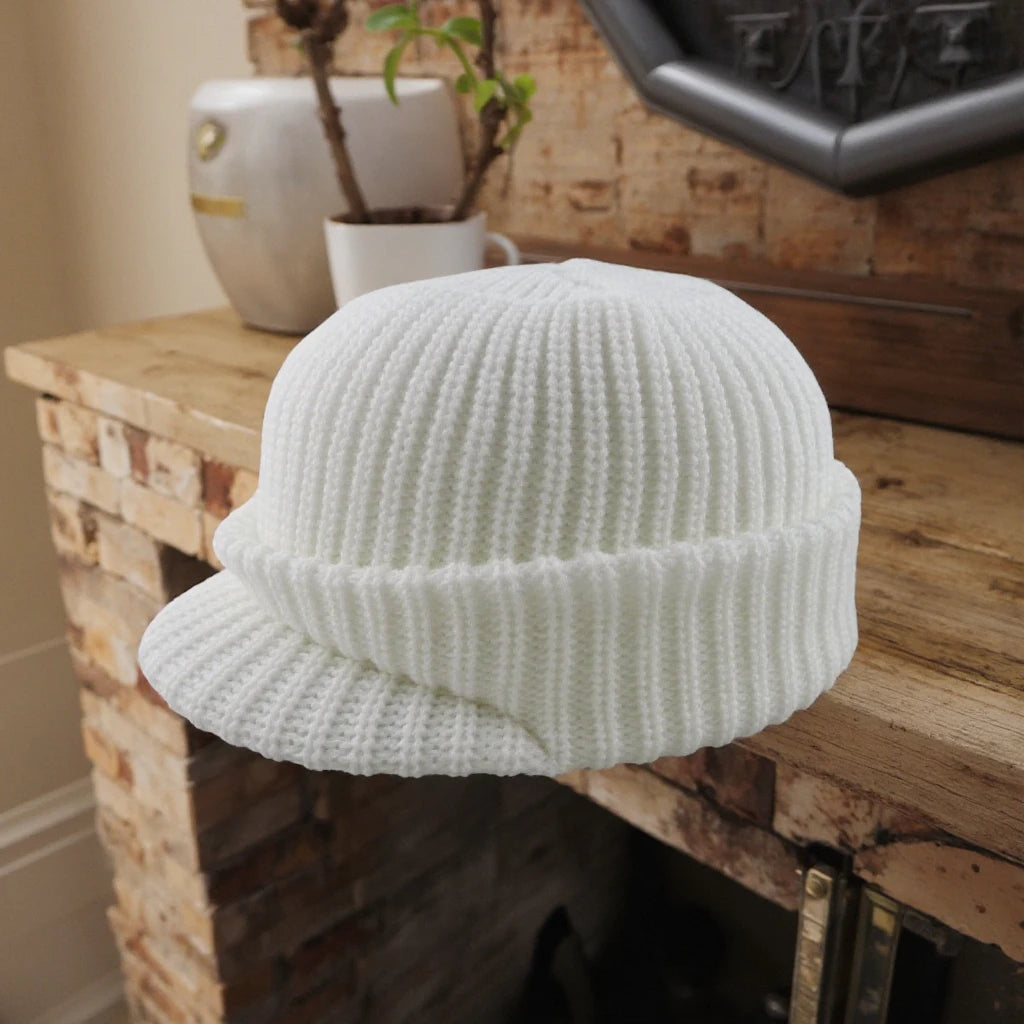 Unisex Custom Men's Women's Outdoor Winter Beanie With Visor Warm Knit Ski Cap With Brim for Travel Business Plain Pattern