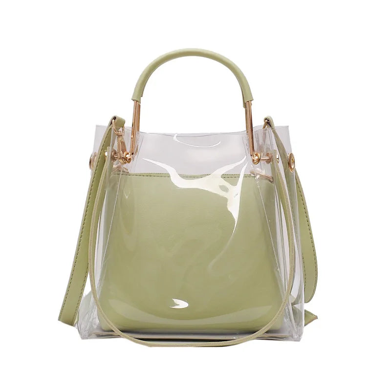 Custom logo Transparent PVC Women's Jelly Handbag  Fashion Crossbody Casual Tote Bags