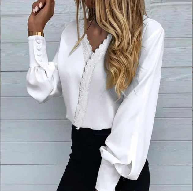 2024 Spring/Summer New Women's Fashion Printed Lace Casual Shirt