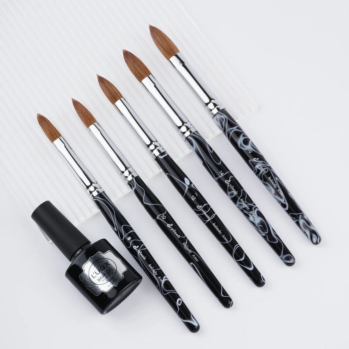 Wholesale Marble Acrylic Nail Beauty Art Brush Supplier Crystal Plastic Handle 100% Kolinsky Hair Oval Acrylic Custom Nail Brush MegaBDM
