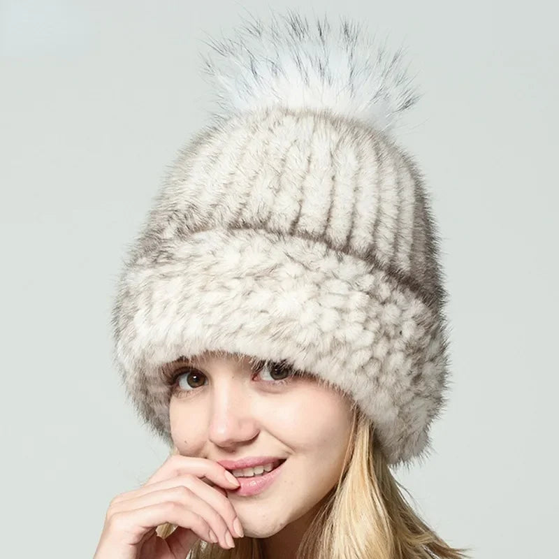 MWFur Winter Street Fashion Fur Hat Thick Warm Hats Mink Fur Hat for Ladies Mink Fur Cap for Women Fashion