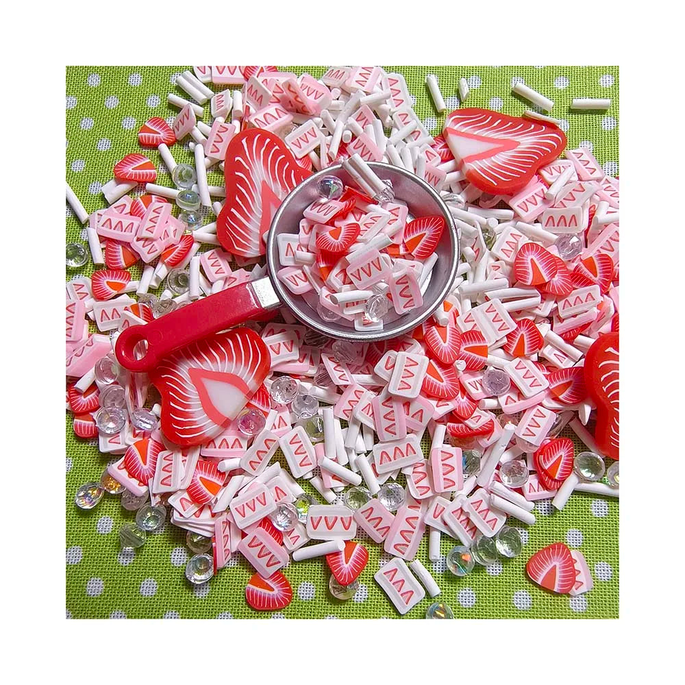 New Popular Rectangle Strawberry Cake Banana Polymer Clay Slice Sprinkle Miniature Dessert Slime Fillers for Holiday Party Decor