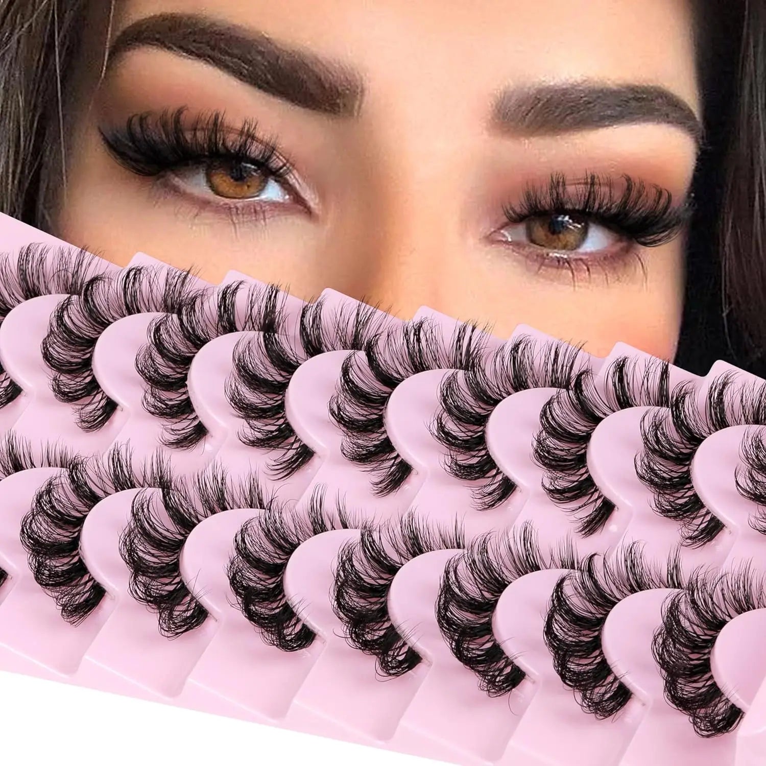 Reusable Fluffy Natural J M Curl Strip Mink False Eyelashes Fox Eye Full Strip Eyelashes 3d Faux Mink Lashes Tray Private Label