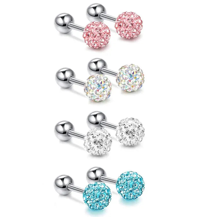 Wholesale Surgical 16G Stainless Steel Helix Cartilage Earrings Piercing Jewelry Luxury Full Diamond Ball Stud Earrings Women