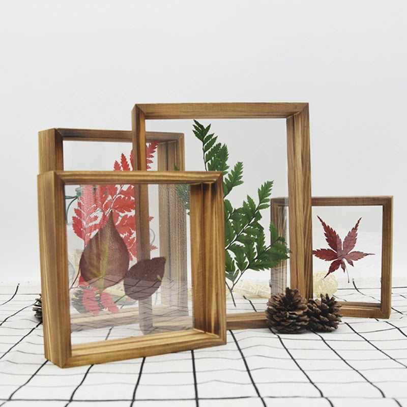 Double Sided Acrylic Herbarium Frame Plant Specimen Dried Leaf Flowers Display Wood Photo Frame for Table Decoration