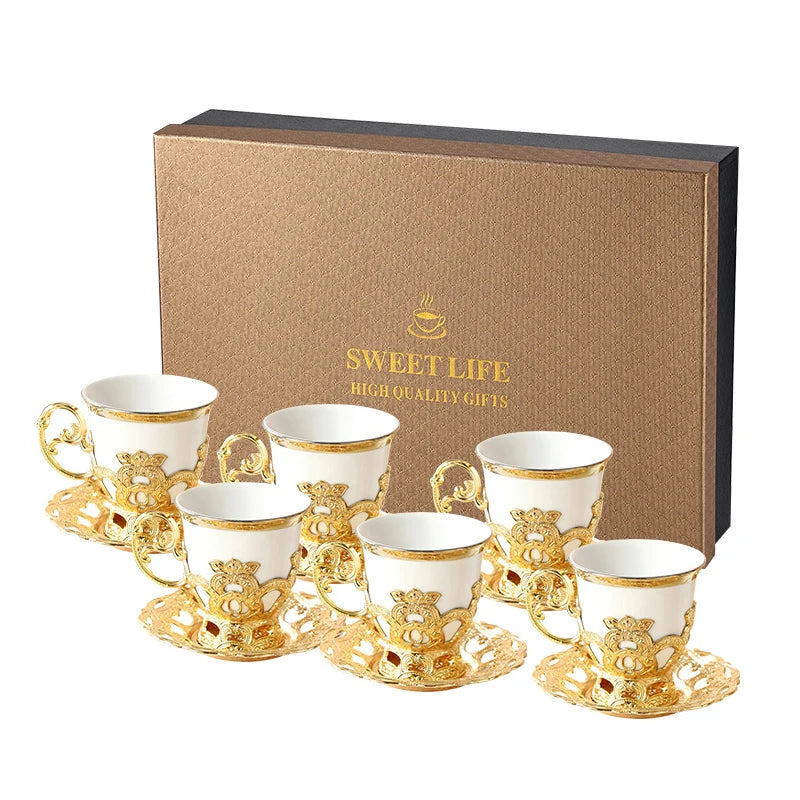 European-style Phnom Penh Cup and Saucer Set Six Cups Six Saucer Electroplating Coffee Cup Set