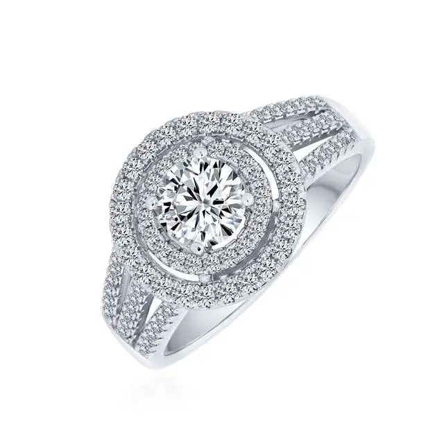 Jewelry Manufacturer Double Halo Solitaire 925 Sterling Engagement Wedding Ring Morgan Ring for Women
