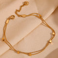 Fashion Jewelry Anklets Minimalist Double Layer Beaded Stainless Steel Snake Chain Gold Plated Anklets for Women