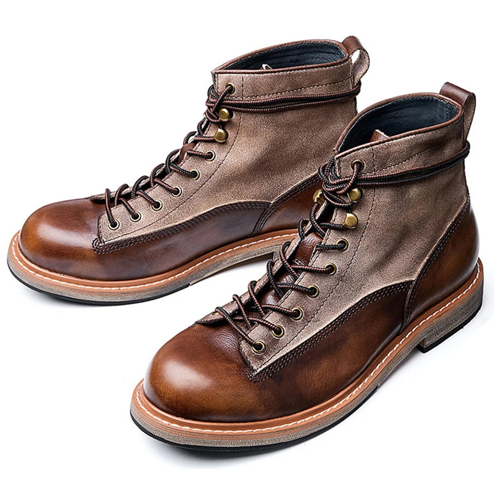 Stylish Men's Genuine Leather Motorcycle Chukka Boots Top Grade Comfortable Durable Lace-Up Closure Ankle Height for Winter