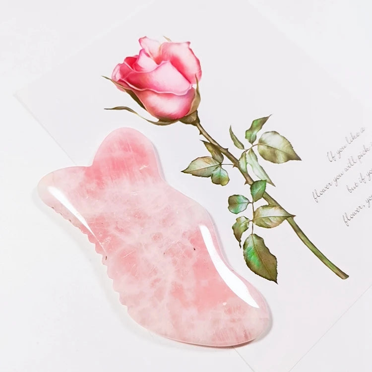 HZ HZ Natural Jade Rose Quartz Gua Sha Tool Heart Shape Stone Natural Handmade Healing Stone Anti Aging Guasha Board Stand Rocks