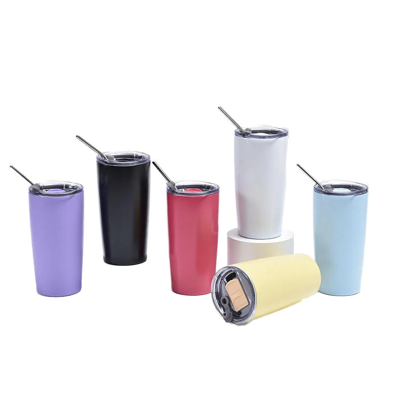 Wholesale 20oz Stainless Steel Tumbler Mugs DIY Printing Gift White Sublimation Blanks Vacuum Bottle with Straw and Lid