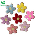 Factory Wholesale Chenille Red Color Flower Applique Girl Dress Clothing Adhesive Glitter Embroidery Patches Embroidered Patch