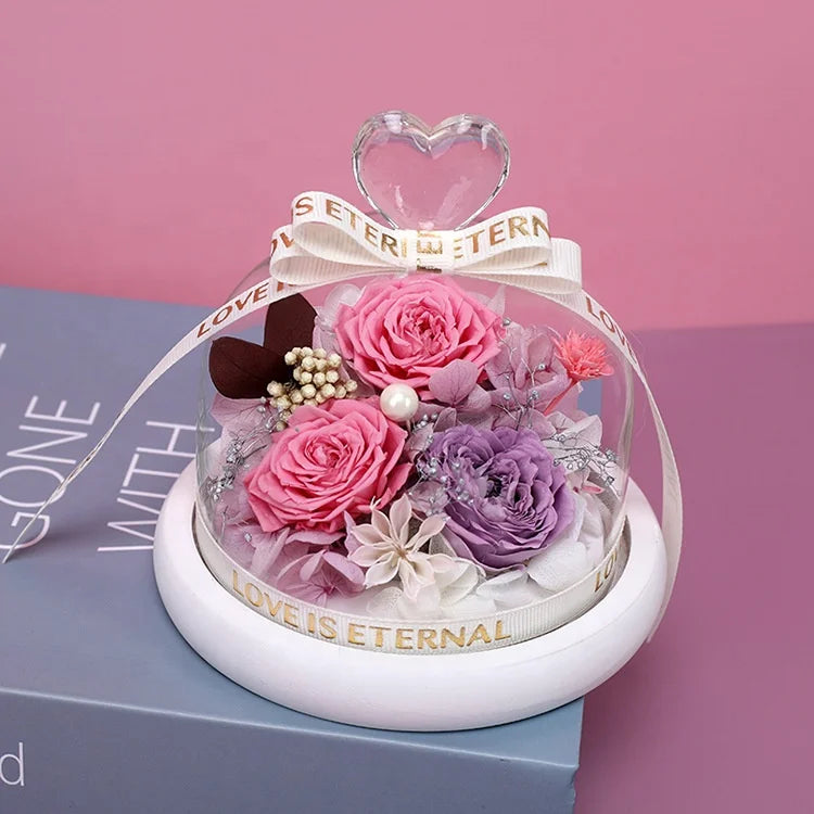 Dried Flowers Preserved Flower Heart Shaped Glass Cover Valentine's Day Gift Birthday Creative Gift