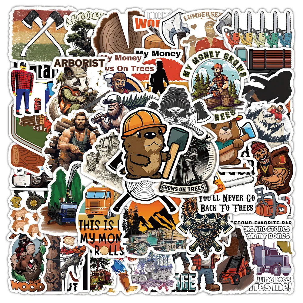 2024 Newly 50PCS Funny Arborist Cartoon Lumberjack Logger Stickers