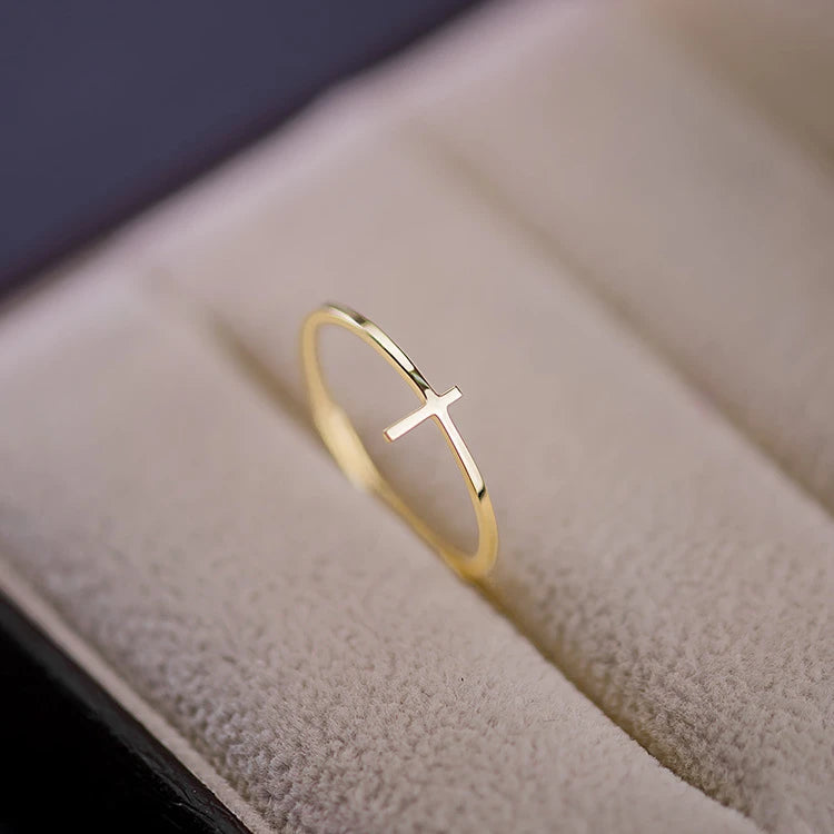 GT Original Design 14k Solid Gold Ring Women Fashion Elegant  Polished Thin Ring 2021 Simple Design Cross Ring With Certificate
