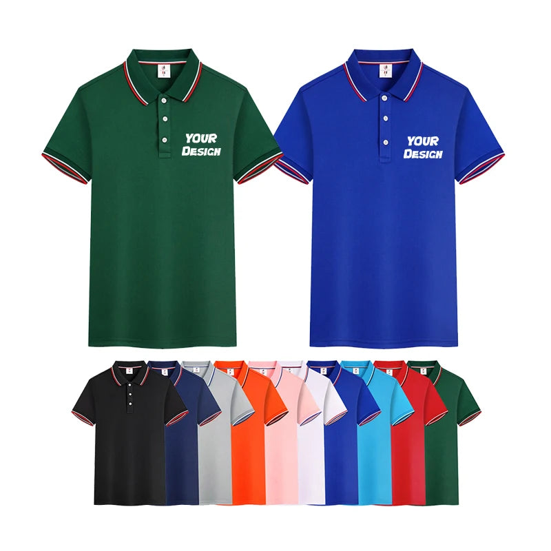 Wholesale 200gsm Men's  Lapel Button T-Shirt Customizable Logo Printing   Unisex Solid Pattern Casual Blank T-shirts