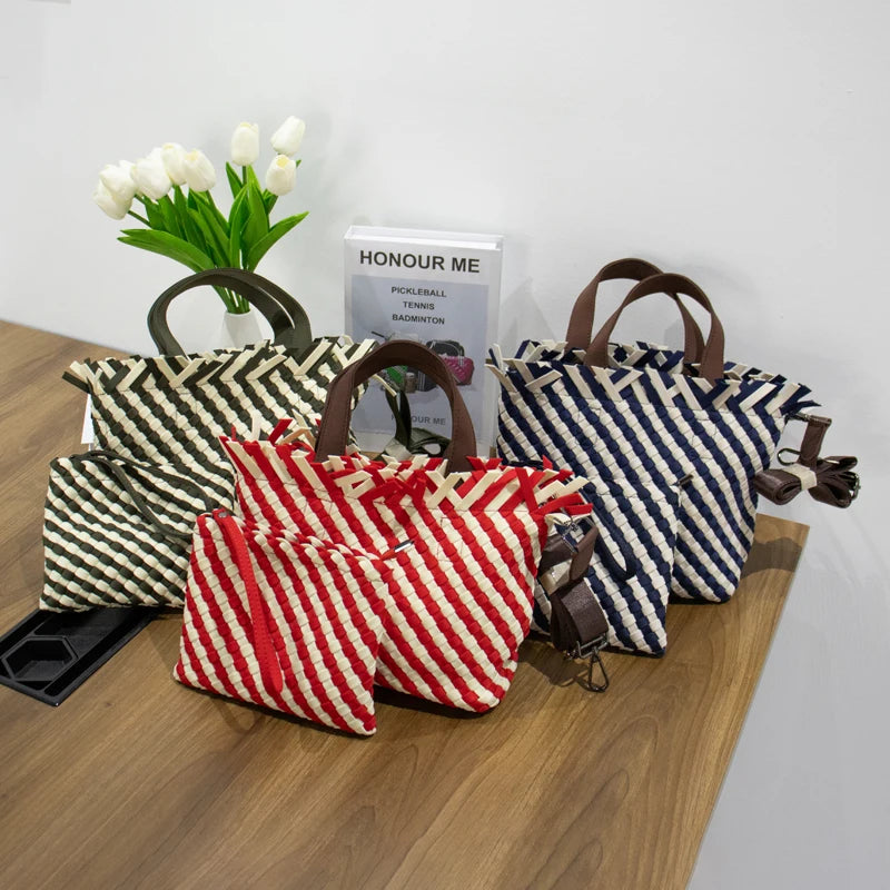 Spring Custom Weave Tote Woven Neoprene Beach Tote Bag for Women Handmade Shopping Knitted Bag Two Size Ladies Handbag
