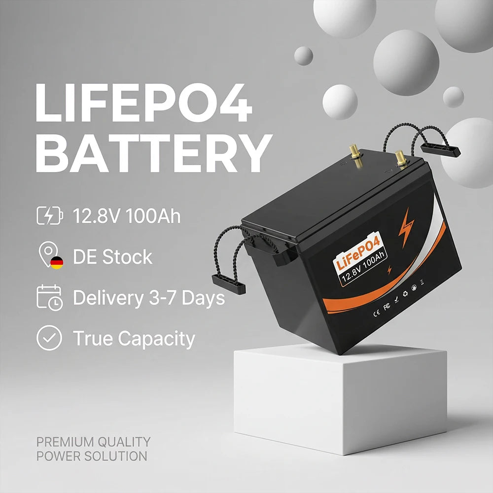 12V 100Ah Lithium Iron Phosphate Battery USA German Stock 4s1p LiFePO4 Pack with 100A BMS for RV Solar Marine Ebike
